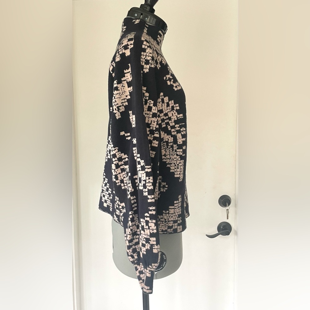 Anthropologie Viscose Mock Neck Sweater, balloon sleeves, black/pink, NWOT, szS - Picture 6 of 11